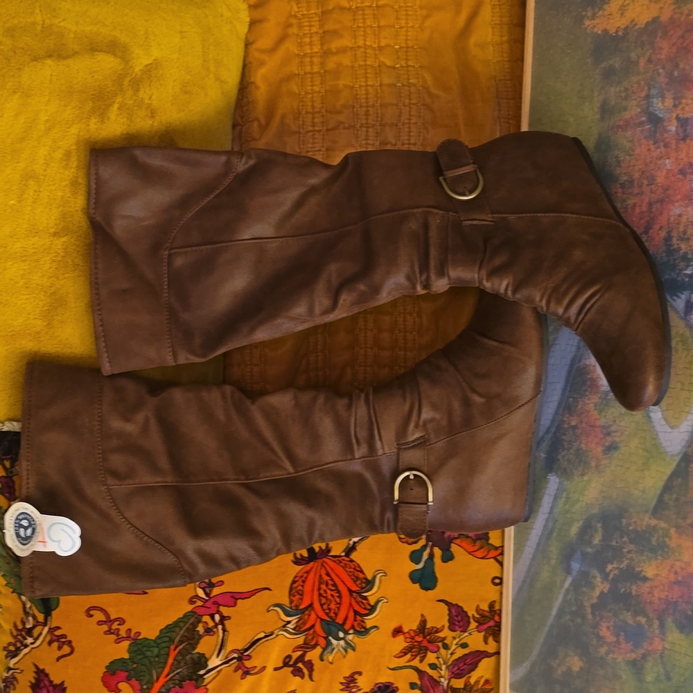 Baretraps Brown Suede Knee-High Boots with Buckle